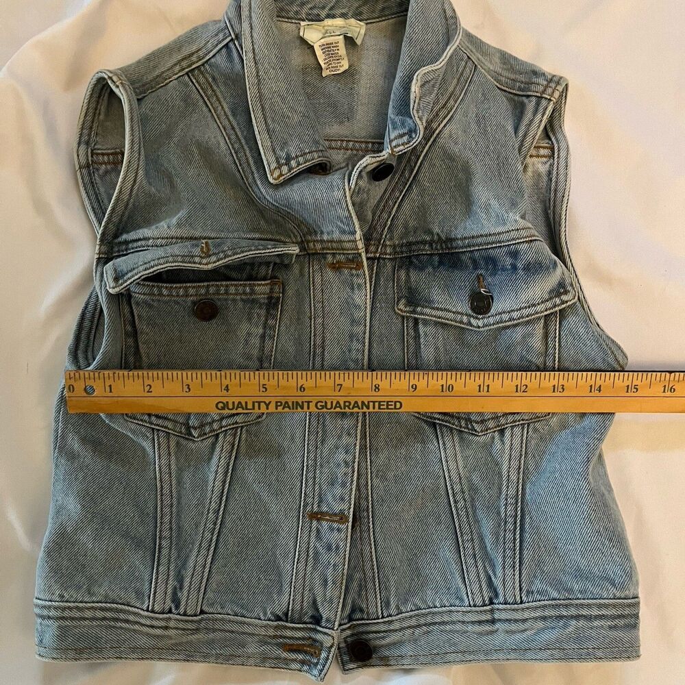 Parrot Eyes Denim Jean Jacket Vest Vintage Hippie Style Size Small - Picture 5 of 5